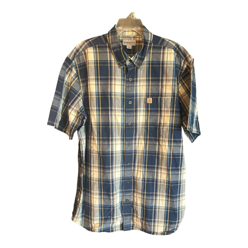 Carhartt Short Sleeve Plaid Relaxed Fit Shirt XL Tall Blue